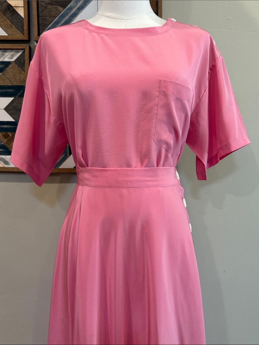Vintage Ralph Lauren Blue Label 80s Pink Silk Skirt + Blouse Set 6 / 8 *As-Is* - Picture 2 of 16